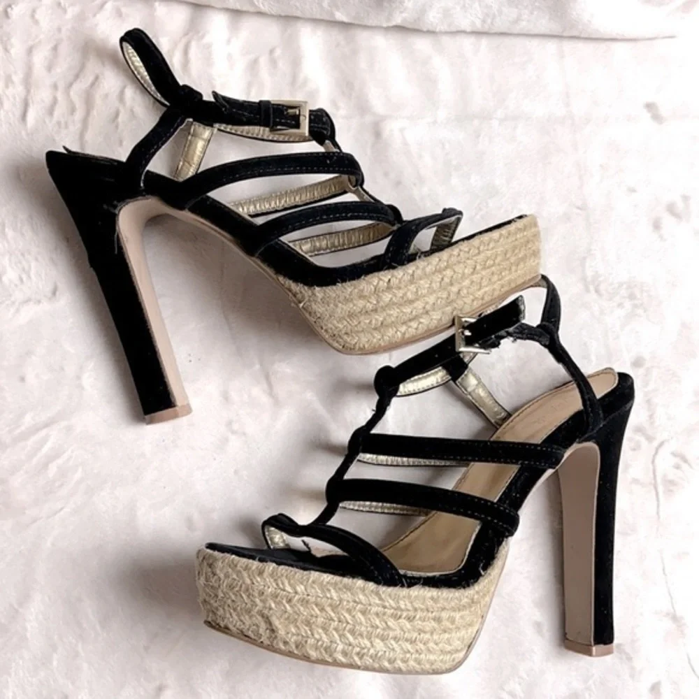 Qupid Bandage Suede Chunky Espadrille Platforms